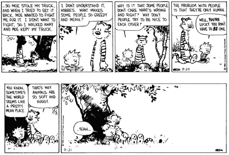 Illustration for article titled A String Of Upsetting Calvin & Hobbes Strips Told A Bold Story About Bullying